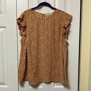 Chic Ruffle Sleeve Blouse - Brown